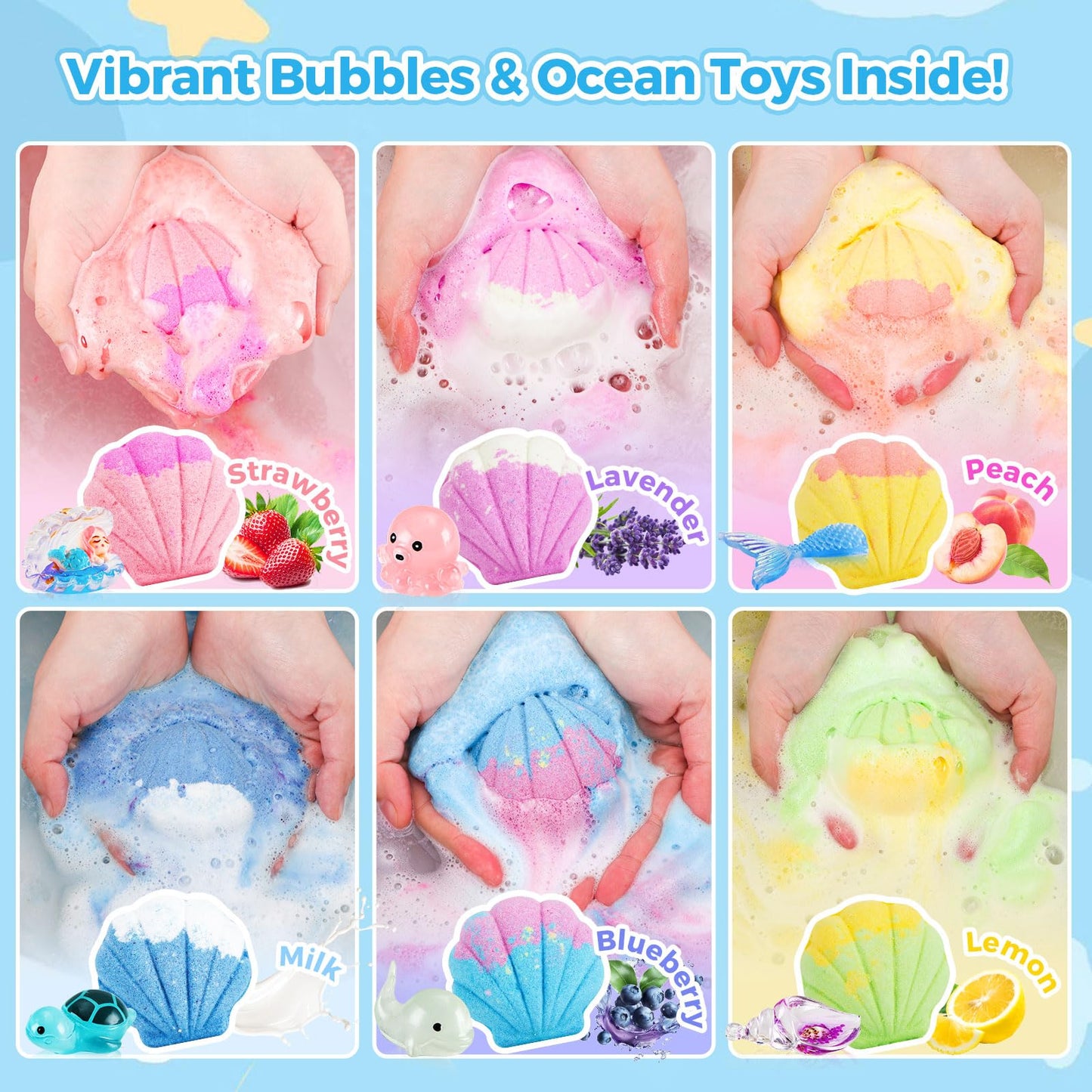 BubFroo Mermaid Bath Bombs for Kids – 6-Pack with Surprise Toys Inside