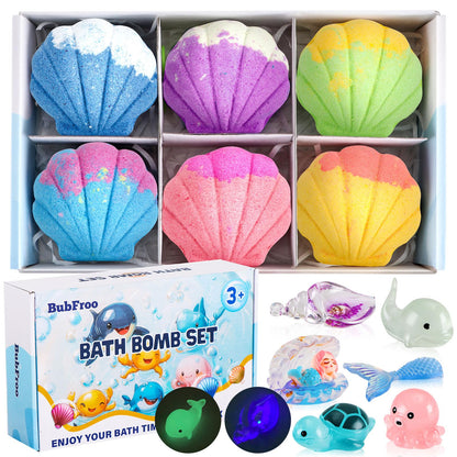 BubFroo Mermaid Bath Bombs for Kids – 6-Pack with Surprise Toys Inside