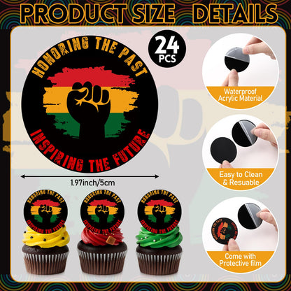 Bucherry 24 Pcs Black History Cupcake Toppers - Acrylic Cake Decorations