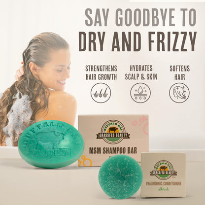 Buffalo Gal MSM & Tallow Shampoo Bar + Hyaluronic & Tallow Conditioner Bar – Solid Hair Care Set