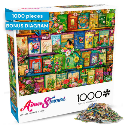 Buffalo Games Aimee Stewart Vintage Summer Books 1000-Piece Puzzle | Vibrant Florals & Library Shelf
