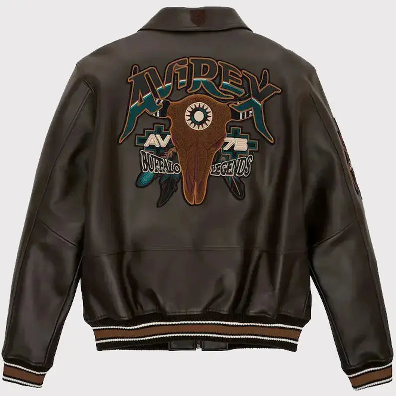 Men’s Brown Buffalo Legend A2 Embroidered Leather Jacket