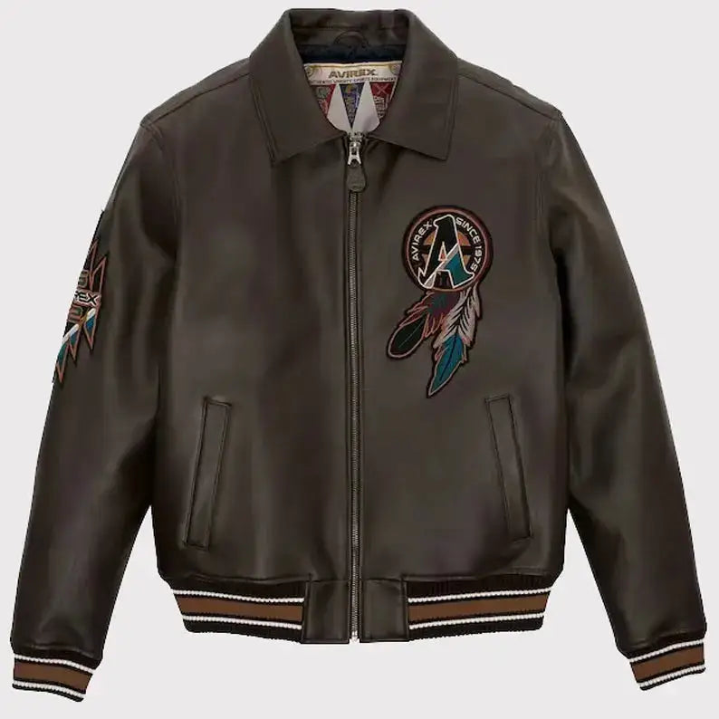 Men’s Brown Buffalo Legend A2 Embroidered Leather Jacket