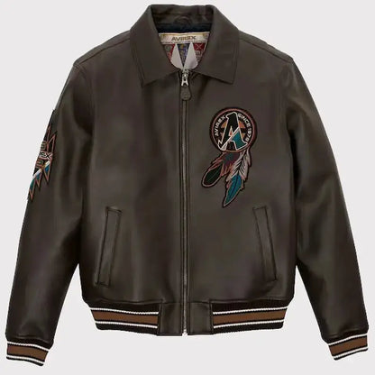 Men’s Brown Buffalo Legend A2 Embroidered Leather Jacket