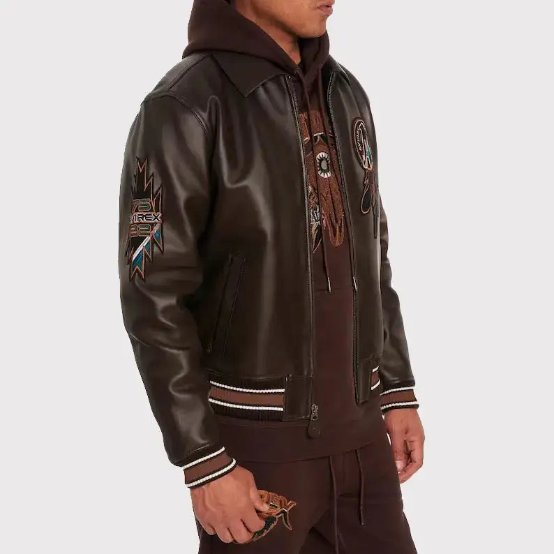 Men’s Brown Buffalo Legend A2 Embroidered Leather Jacket