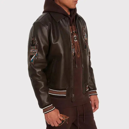 Men’s Brown Buffalo Legend A2 Embroidered Leather Jacket