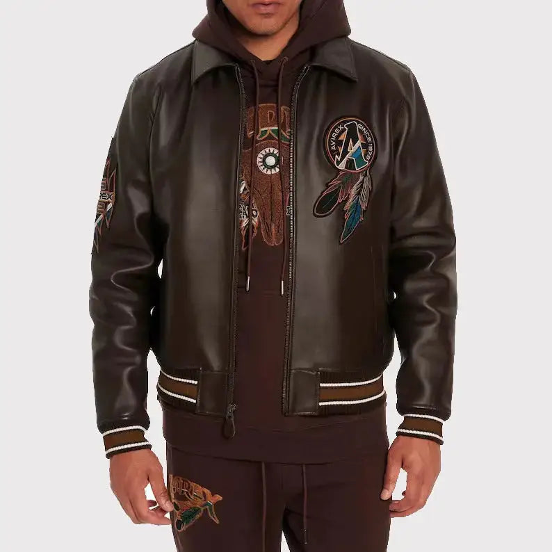 Men’s Brown Buffalo Legend A2 Embroidered Leather Jacket
