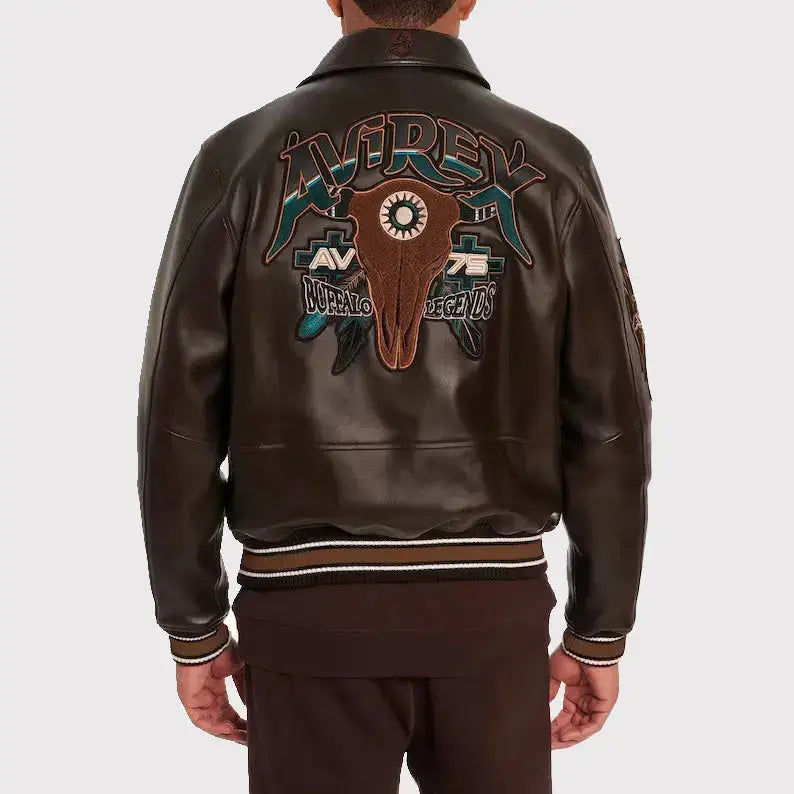 Men’s Brown Buffalo Legend A2 Embroidered Leather Jacket