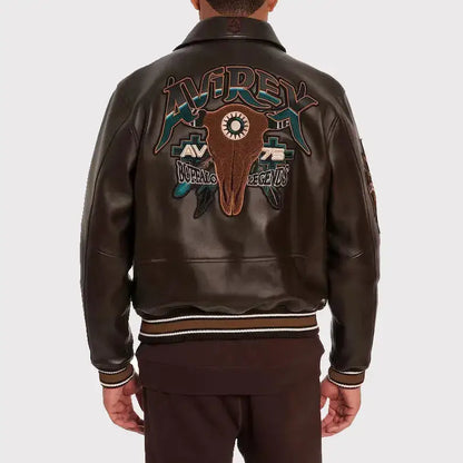 Men’s Brown Buffalo Legend A2 Embroidered Leather Jacket
