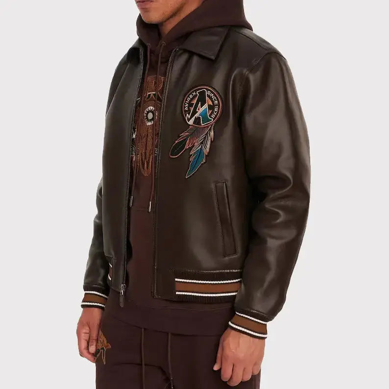 Men’s Brown Buffalo Legend A2 Embroidered Leather Jacket