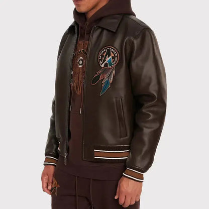 Men’s Brown Buffalo Legend A2 Embroidered Leather Jacket