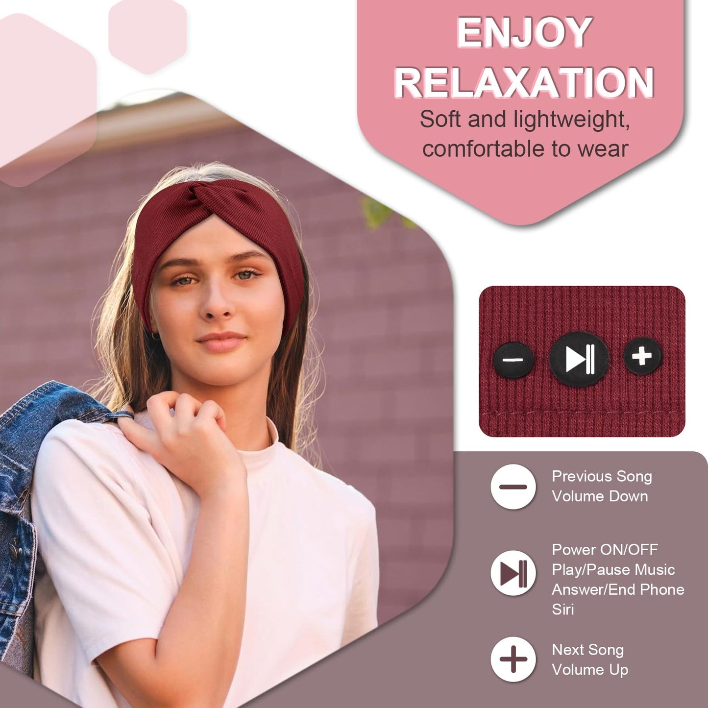 BULYPAZY 2-Pack Headband Headphones with Thin HD Speakers – Red & Black
