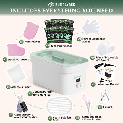 BUMPLYBEE 7000ml Paraffin Wax Machine for Hands & Feet | Aloe Vera Refills Included | White Home Spa Kit