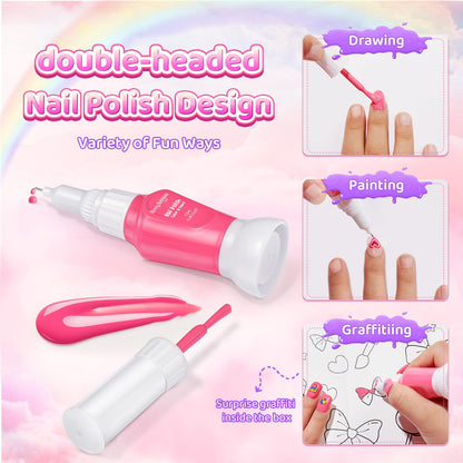 BUNNY BUBBLES Kids Nail Polish Kit – Water-Based Nail Pens, Glitter & 300 Stickers, Gift Set