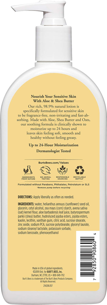 Burt's Bees Sensitive Skin Body Lotion with Aloe & Shea Butter – 12 Oz (Fragrance-Free)