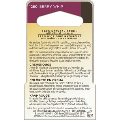 Burt's Bees Color Nurture Cream Blush – Berry Whip, Vitamin E, 0.25 oz