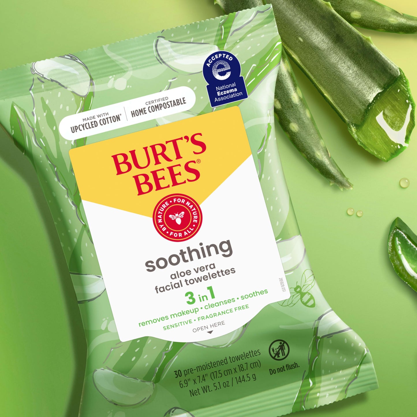 Burt's Bees Aloe Vera Face Wipes for Sensitive Skin | Soothing Makeup Remover & Facial Cleansing Towelettes, 30 Count (Pack of 3)