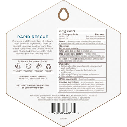 Burt's Bees Cold Sore Treatment with Rhubarb & Sage Complex | 0.07 oz | Natural Origin