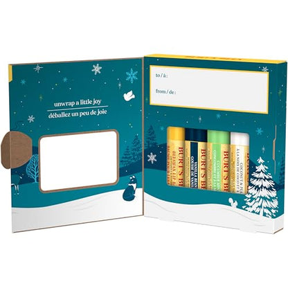 Burt's Bees Christmas Lip Balm Gift Set – Four Flavors: Beeswax, Vanilla Bean, Cucumber Mint & Coconut & Pear