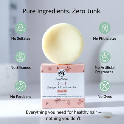BusyNature Castor Oil 2-in-1 Shampoo Bar – Nourishing & Fuller Hair (100 g)