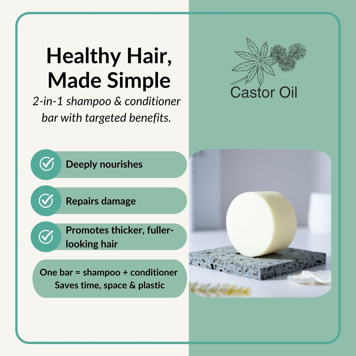 BusyNature Castor Oil 2-in-1 Shampoo Bar – Nourishing & Fuller Hair (100 g)