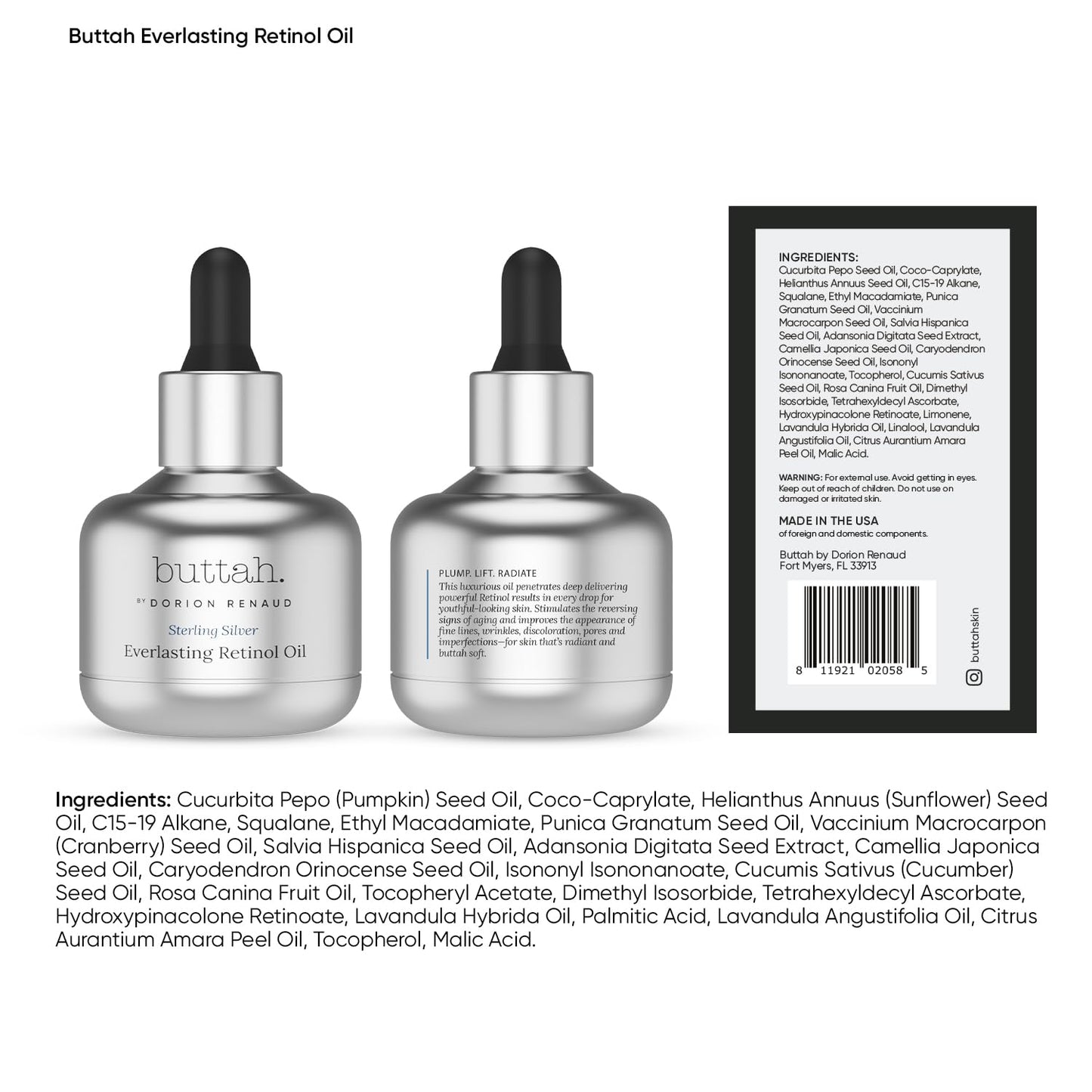 Buttah Skin Sterling Silver Kit for Radiant Beauty | Everlasting Retinol Oil, Awakening Eye Cream, Uplift & Smooth Face Wand