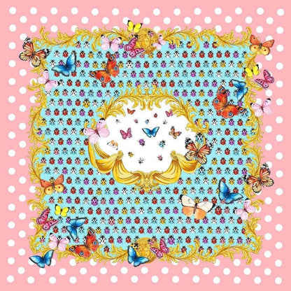 Butterflies Pink Polka Dot Fabric by the Metre