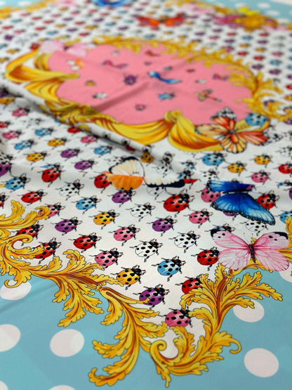 Butterflies Blue Polka Dot Panel Fabric