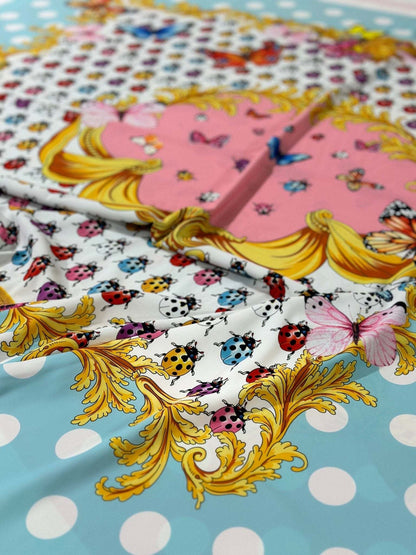 Butterflies Blue Polka Dot Panel Fabric