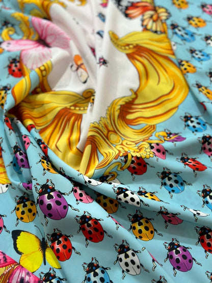 Butterflies Blue Polka Dot Panel Fabric