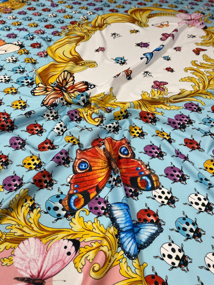 Butterflies Pink Polka Dot Fabric by the Metre
