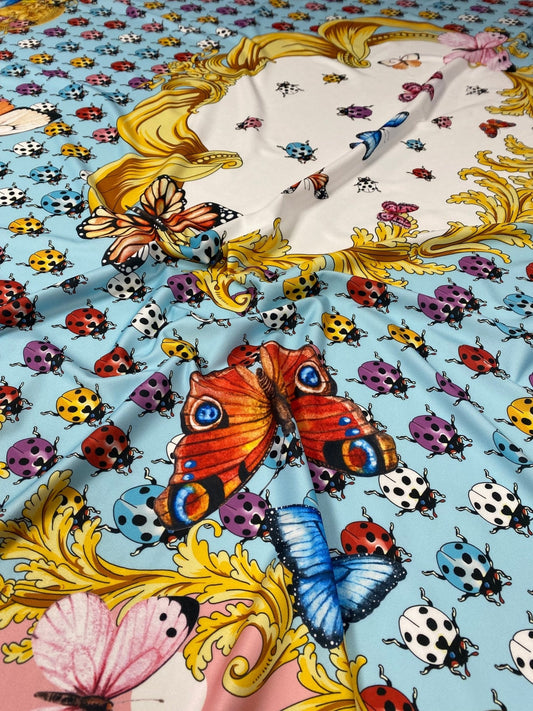 Butterflies Pink Polka Dot Fabric by the Metre
