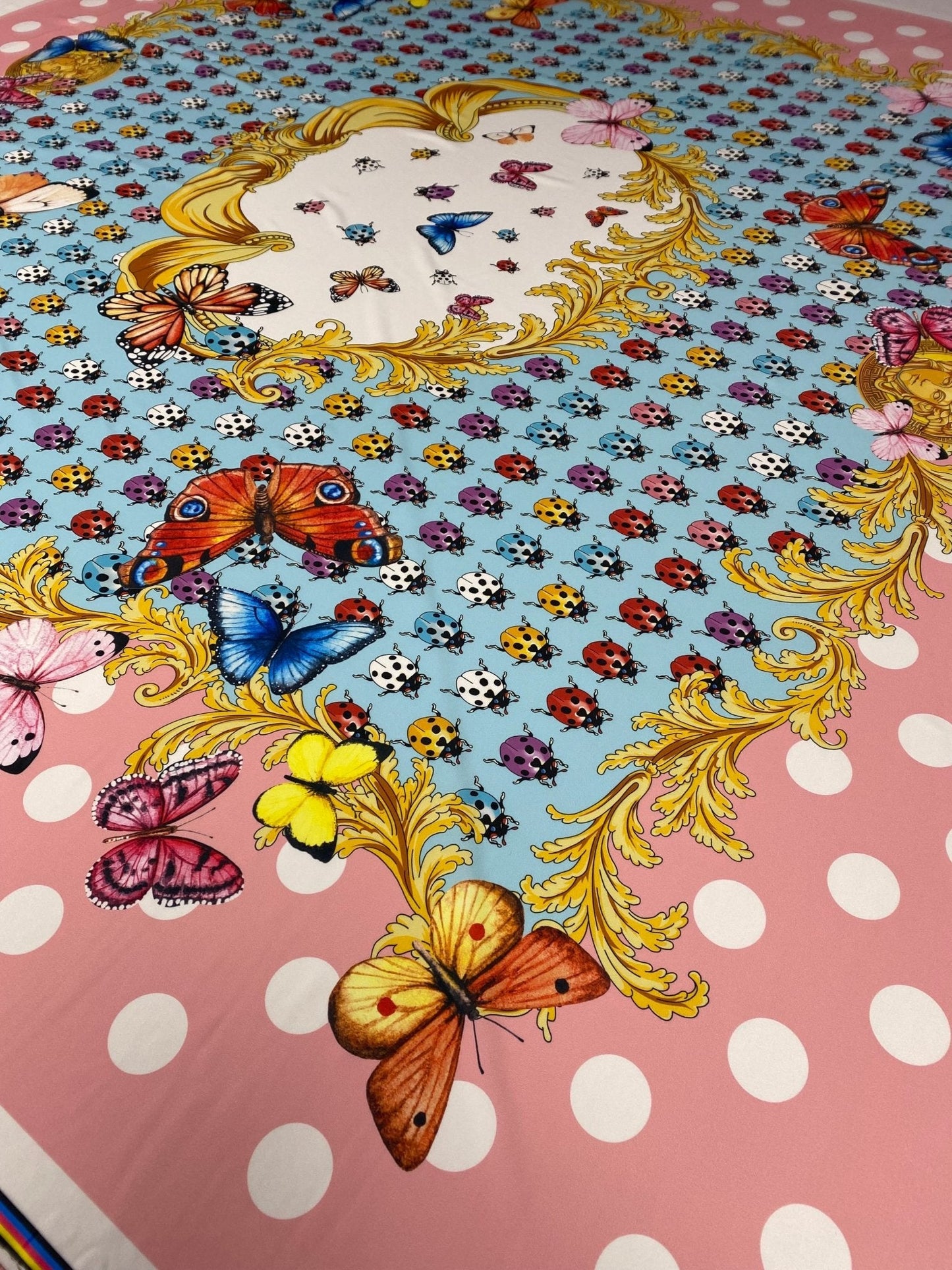 Butterflies Pink Polka Dot Fabric by the Metre