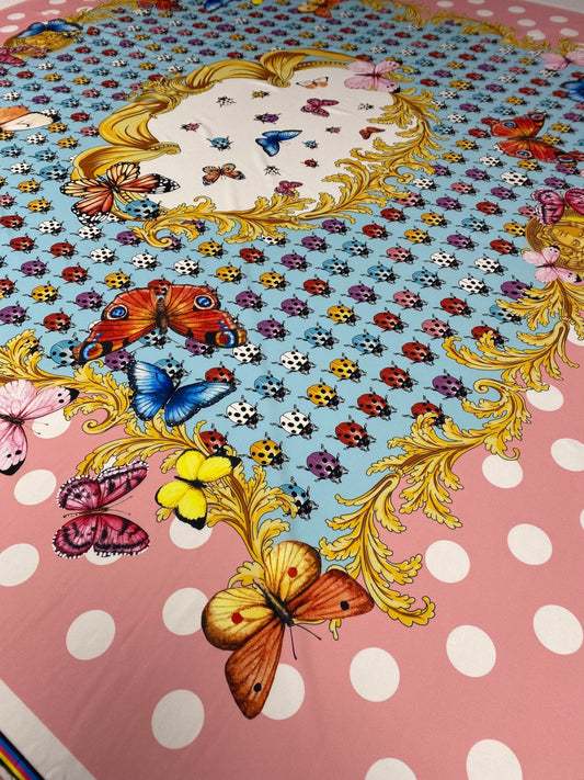 Butterflies Pink Polka Dot Fabric by the Metre