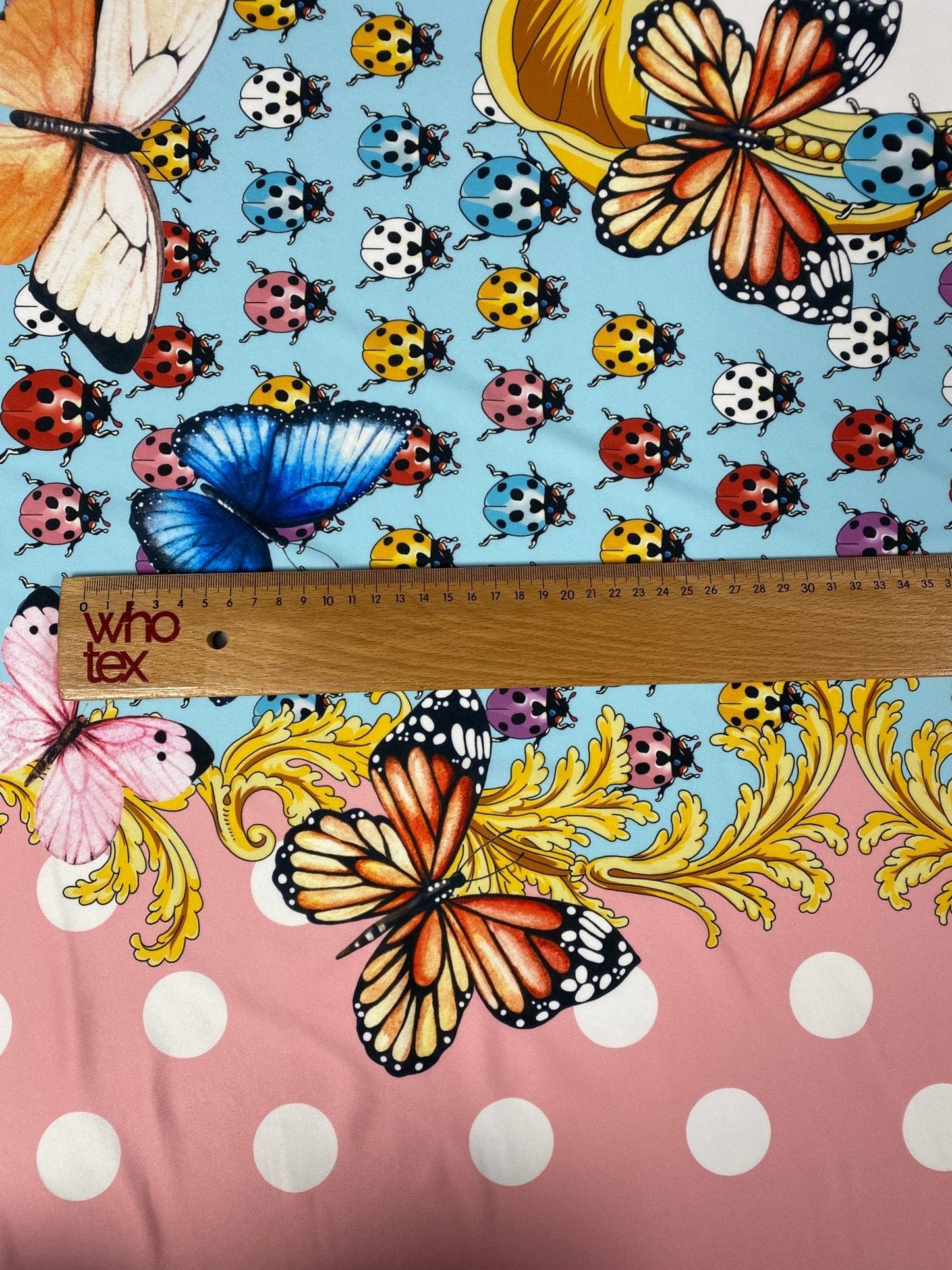 Butterflies Pink Polka Dot Fabric by the Metre