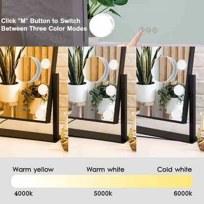 BWLLNI Lighted Makeup Mirror – Hollywood Vanity with Dimmable LED Lights, 360° Rotation, Detachable 10x Magnifier, Black