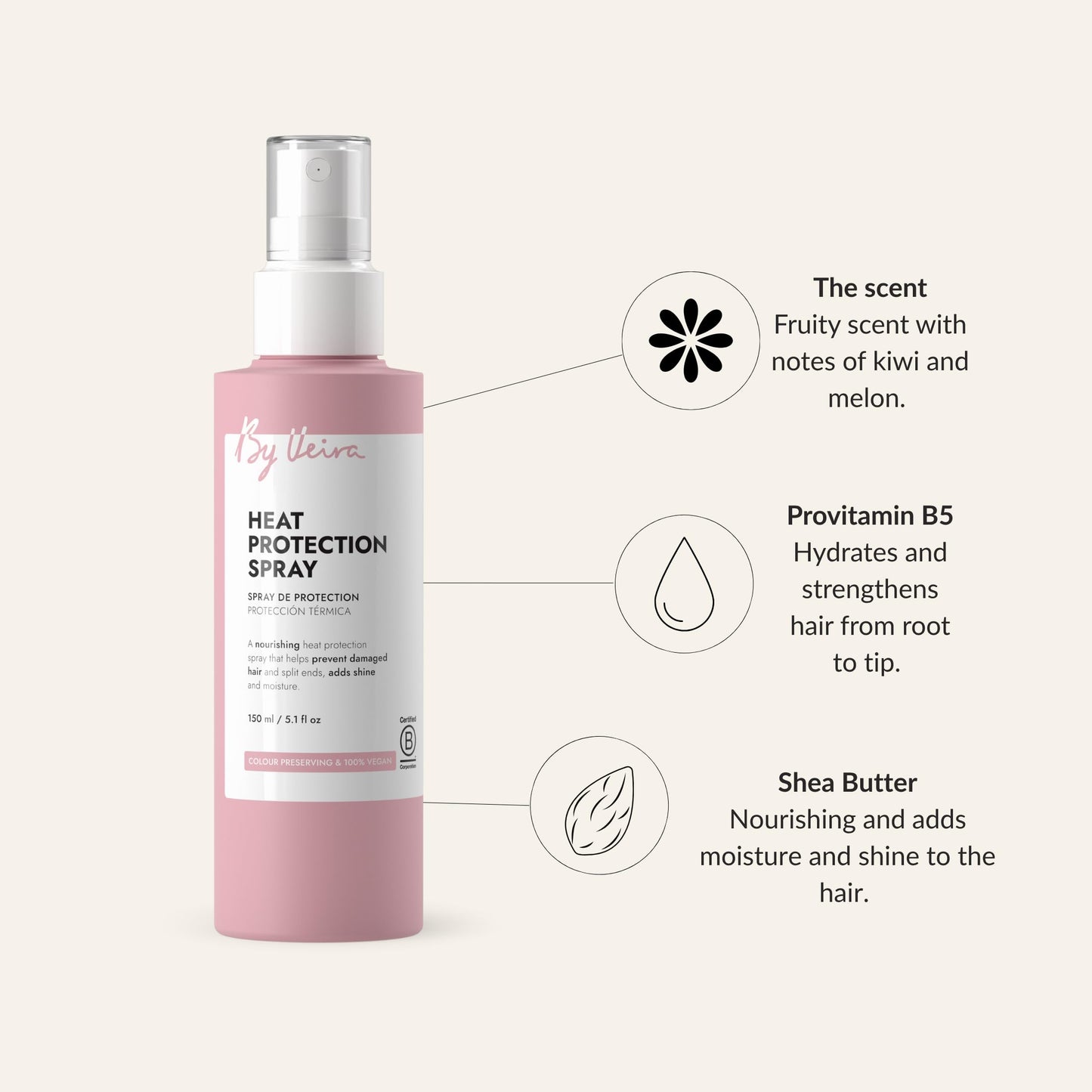 By Veira Heat Protection Spray 5.1 oz – Shine, Color Preservation, 100% Vegan
