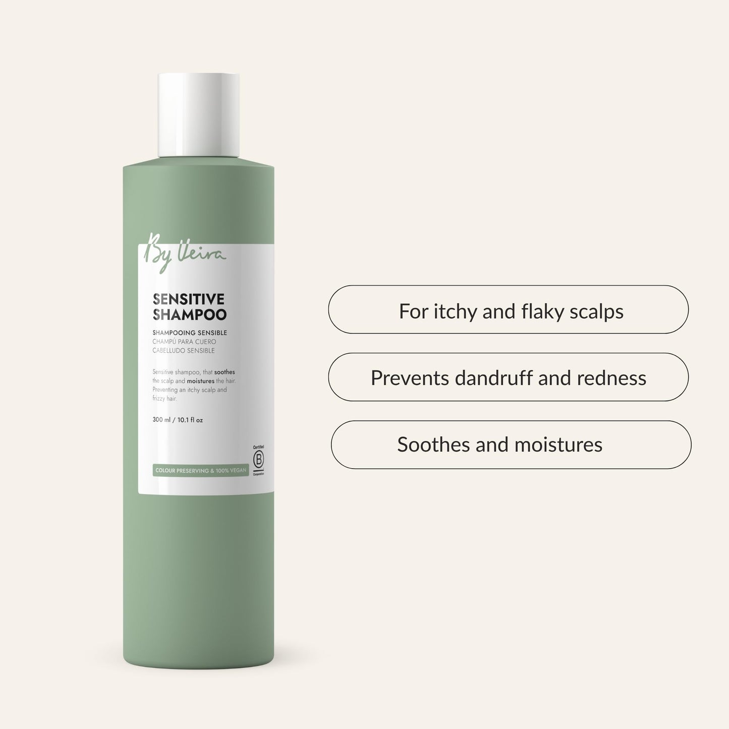 By Veira Sensitive Shampoo – Soothes Itchy Scalp, Moisturizes Frizz, Colour-Preserving, 100% Vegan