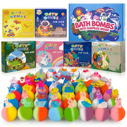 BYGGVIR 48pcs Kids Bath Bombs with Toy Inside – Colorful Bubble Bath Gift Set