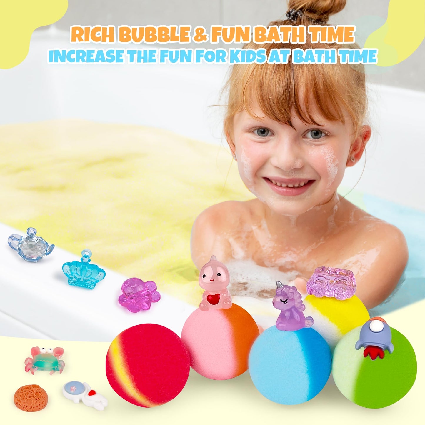 BYGGVIR 48pcs Kids Bath Bombs with Toy Inside – Colorful Bubble Bath Gift Set
