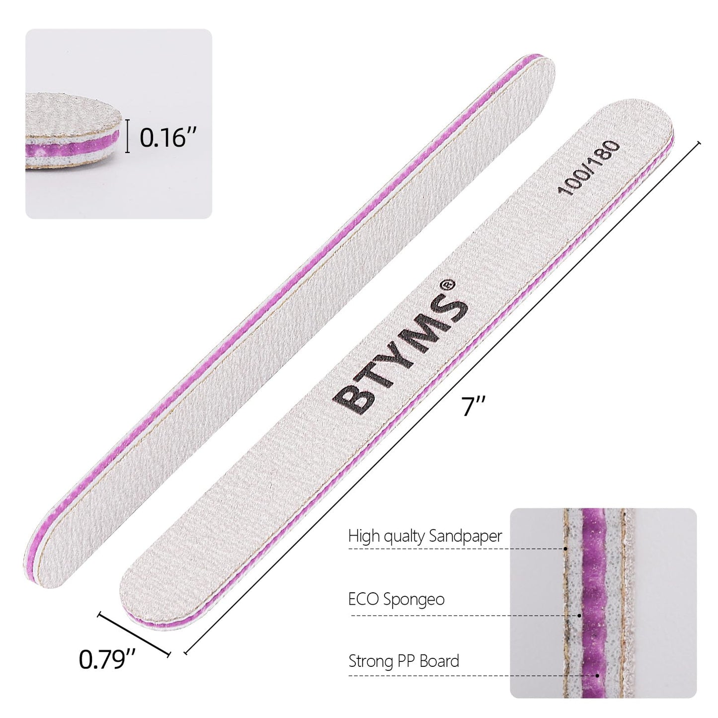 BTYMS 100 Pieces Nail Files – 100/180 Grit Double-Sided Emery Boards for Natural & Acrylic Nails