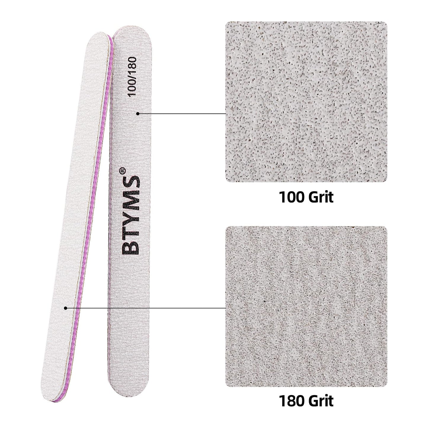 BTYMS 100 Pieces Nail Files – 100/180 Grit Double-Sided Emery Boards for Natural & Acrylic Nails