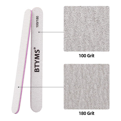 BTYMS 100 Pieces Nail Files – 100/180 Grit Double-Sided Emery Boards for Natural & Acrylic Nails