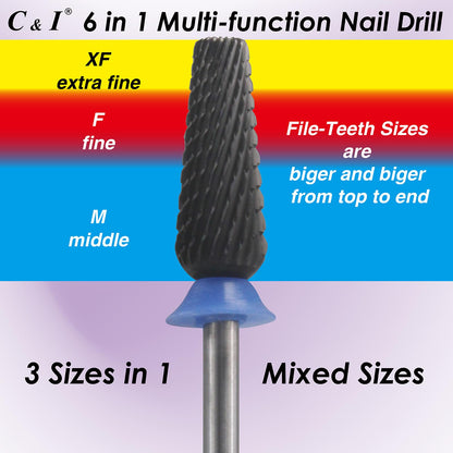 C & I Nail Drill Bit 6-in-1 E-file | Diamond-Coated CNC Tool for Nail Techs