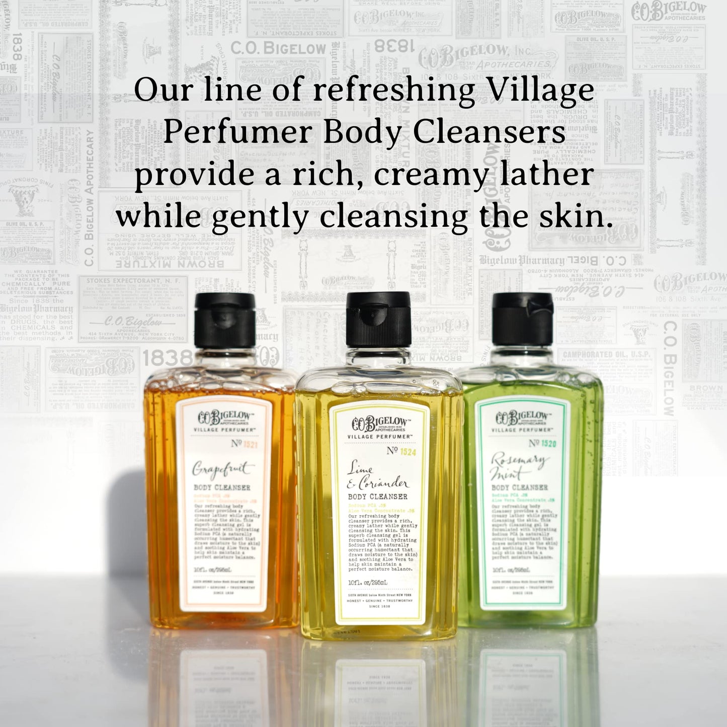 C.O. Bigelow Lime Coriander Body Wash | Village Perfumer Aloe Moisturizing Cleanser, 10 oz