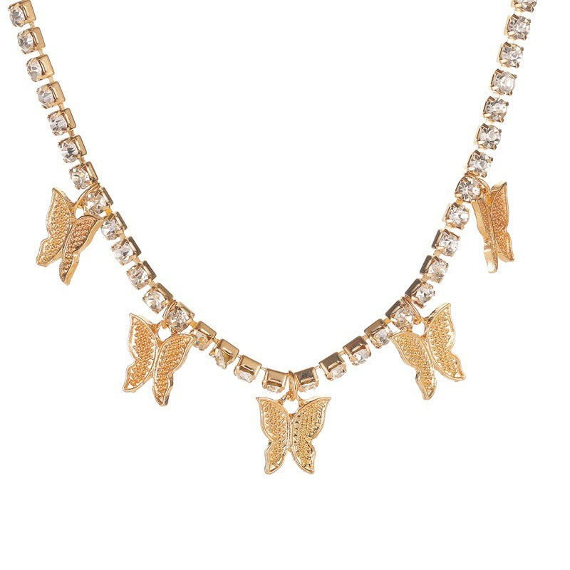 Cuban Butterfly Necklace With Rhinestones Pendant