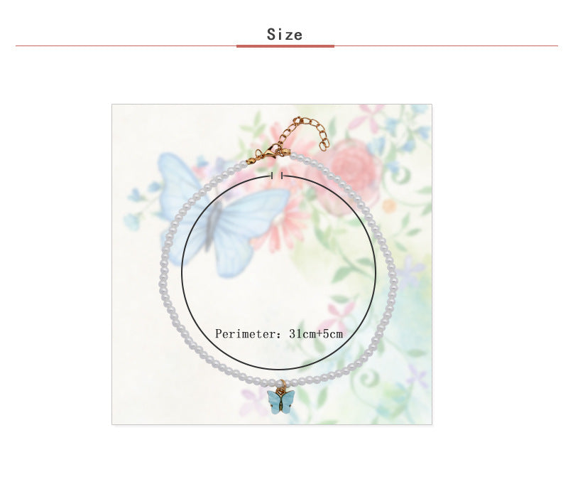White Pearl Butterfly Choker Necklace