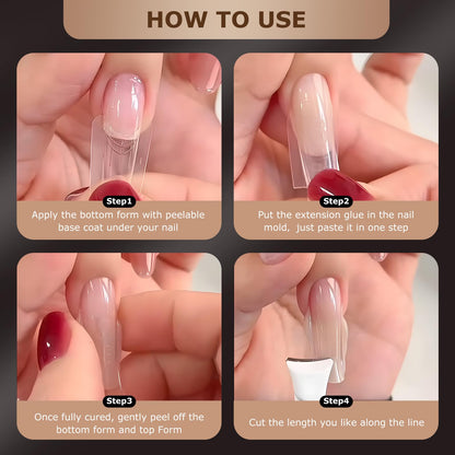 C12rtive Sandwich Nails Dual Forms | 280Pcs Long Square Reusable Nail Extension Forms with Silicone Polygel Stick