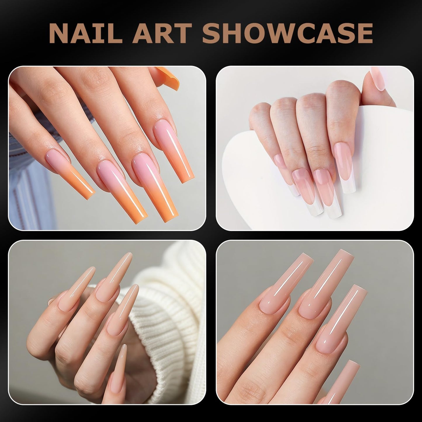 C12rtive Sandwich Nails Dual Forms | 280Pcs Long Square Reusable Nail Extension Forms with Silicone Polygel Stick