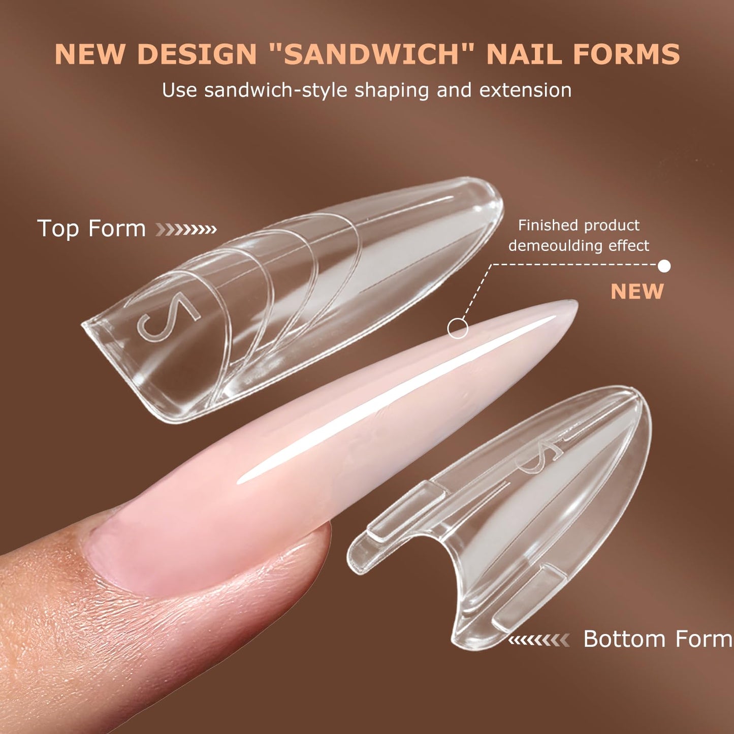 C12rtive Sandwich Nails Dual Forms – 280 Pcs Almond Reusable Nail Extension Forms & Silicone Polygel Stick